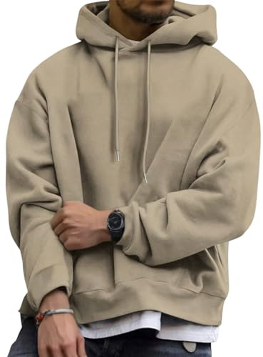 Tomwell Oversized Hoodie Herren Winter Kapuzenpullover Casual Pullover mit Kapuze Classic Hoody A Khaki XXL
