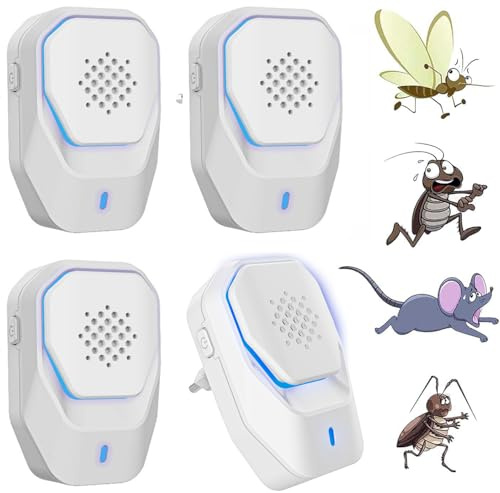 Ultrasuoni per Topi, Antizanzare Ultrasuoni,Repellente ad Ultrasuoni Elettromagnetico Efficace, Repellente per Zanzare,Topi,Formiche,Mosche, Ragni -100% Professionale ed Efficace (Pacchetto di 4)