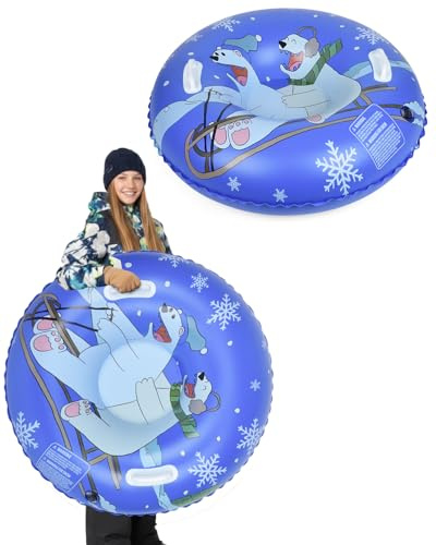 Abahub uppblåsbar släde, Snow Tube däck, släde, däcksläde med handtag för ungdom dubbelt skydd för vinter, utomhus, sport, 85 x 85 x 20 cm
