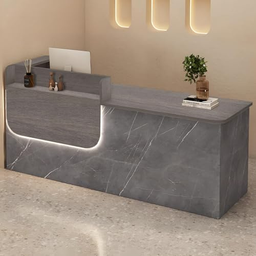 Empfangstheke mit abschließbarer Schublade und Schrank, Rezeptionstresen aus Massivholz mit LED-Beleuchtung, Empfangstheke mit Stauraum, 100–240 cm, geeignet für Büro, Salon, Lobby und Geschäft