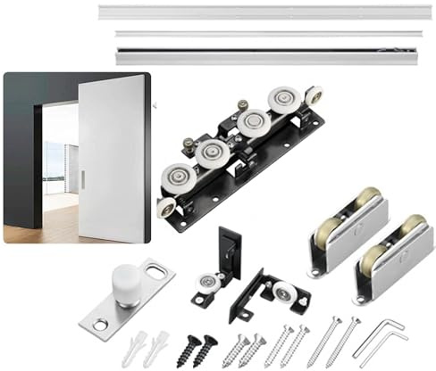Invisible Sliding Door Track Hidden, Trackless Sliding Barn Door Kit with Soft Close Mechanism, Concealed(120cm/47in)