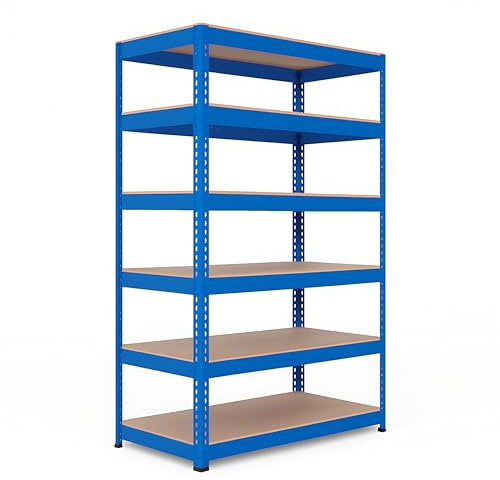 Horison Industries 6 Tier Garage Shelving Units 1980x1220x760mm, Blue Heavy Duty Metal Shelving Unit for Storage, 6 Tier Chipboard Garage Storage Shelves for Shed and Van, Racking Metal Shelf Unit