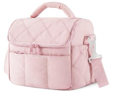 Nanxson Bolso Térmico de Doble Compartimento para Mujer Fiambrera Reutilizable con Correa Ajustable Para el Trabajo, Picnic, Viajes y Exteriores (6.7L,Rosa) | Bolsa térmica pequeña, fiambrera de doble capa, bolsa grande a prueba de fugas para el almuerzo, ideal para picnics y viajes