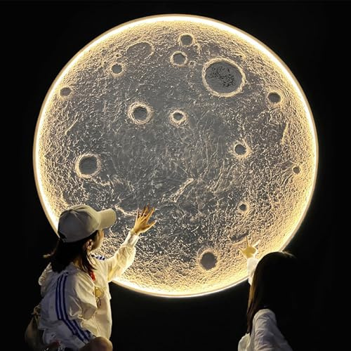 Decorazione da Parete con Luna Simulata in 3D, Lampada da Parete con Luna in Rilievo 3D in Fibra di Vetro con Regolazione Della Luce a 3 Colori, Lampada da Parete a LED con Telecomando(80cm/31in)