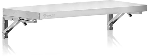 Mahlzeit Mensola da parete in acciaio inox, 100 x 30 cm, pieghevole, color argento, in acciaio inox, montaggio a parete, per cucina, cucina, mensola da parete, portaspezie per gastronomia