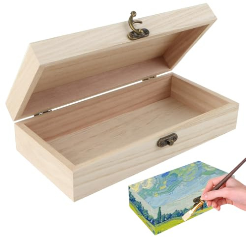 HO-SFSM 2 Stück Holzkiste mit Deckel,20 x 10 x 5 cm Holzbox mit Deckel | Verschluss Unbehandelt DIY Erinnerungskiste zum Basteln und Bemalen Schatztruhe Holz für Schatzkiste Geschenkbox
