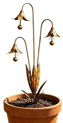 Kexpery - Estaca de jardín triple jacintos con campana de metal, decoración de patio de flores, jacintos resistentes a la intemperie