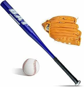 D.I.L Baseball Bat Set, 30 Inch Aluminium Metal Bat with Ball and 10.5 Inch Leather-Style Glove, for Outdoor Training, Red, Blue, Black, Silver