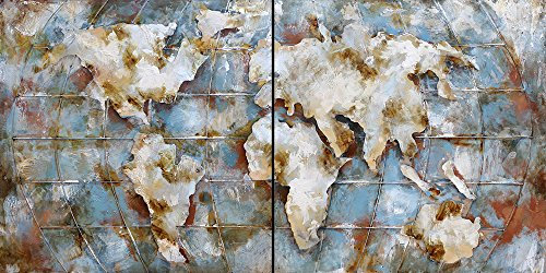 Vintage Line Handgefertigtes Metallbild 3D-Optik Wandbild Verschiedene Größen Kunst Bild (Metallbild Weltkarte (ca. 200x100 cm))