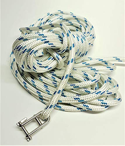 10mm Polyester Braid on Braid Halyard Spliced Key Pin Shackle White With Blue Fleck (30)