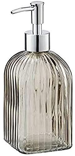 WENKO Dosificador de jabón Vetro angular marrón - Dispensador de jabón líquido Capacidad: 0.52 l, Vidrio, 7.5 x 19 x 7.5 cm, Marrón
