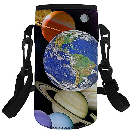 Showudesigns Earth Print Water Bottle Carrier Holder Sleeve Sling Bag Adjustable Strap Neoprene Drink Bottle Pouch Kids Cross Body Cover Bag for Sport Bicycle