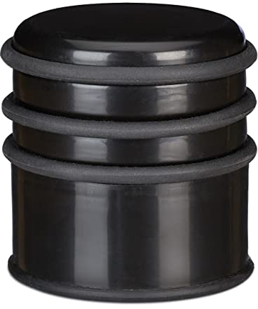 Relaxdays Fermaporta a Pavimento, Pesante, Blocca Porte e Finestre, ∅ 7 cm, 3 Anelli in Gomma, Nero