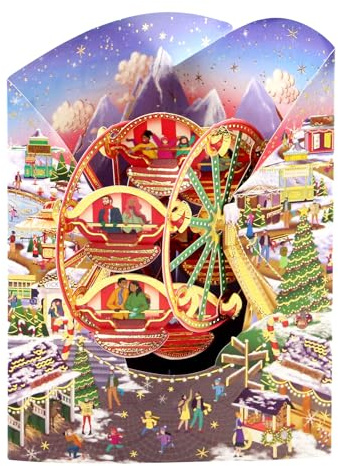SANTORO Biglietto a Dondolo, Biglietto Di Auguri Pop-Up Di Natale 3D - Mercatino Di Natale - Per Bambini, Famiglia, Festività