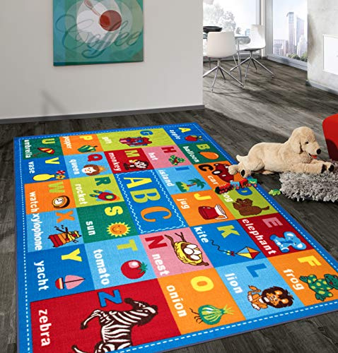 Rugshop Kinderteppich mit Alphabet-Symbolen, rutschfest, 90 x 120 cm, mehrfarbig