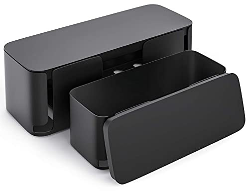 YECAYE 2 Pack Cable Management Box, Pet Friendly Cable Box Organizer for Home & Office, Child-Proof Floor Cord Cover, Cord Management and Cord Hider, Black
