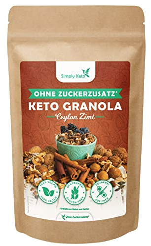 Simply Keto Knusper Granola Zimt - Lower Carb* Müsli ohne Zuckerzusatz - 500g Leckeres Keto Müsli für ein perfektes Frühstück - Paleo & Vegan - Soja, Laktose- & Glutenfrei - 500g