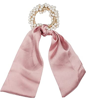 styleBREAKER Damen Perlen Scrunchie Haargummi Satin, Altrose | 6 cm Außendurchmesser (ungedehnt 4 cm innen), ohne Metall-Klammer, inkl. 40x6,5 cm abnehmbarem Band für flexible Stylings.