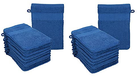 Betz 20 Stück Waschhandschuhe Palermo 100% Baumwolle Waschlappen Set Größe 16x21 cm Farbe Blau