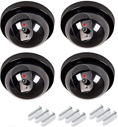 AntDau71 - 4 x Finta Dummy Telecamera, Dummy Telecamera Finta Dome con LED lampeggiante IR, Antifurto di Sicurezza per Esterno Interno, per la casa, ufficio, azienda contro i ladri