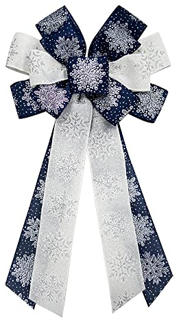 On-Airstore Große Weihnachtskranz-Schleifen, marineblaue Schneeflocken-Bandschleifen für Kränze, große Baumspitzen-Schleifen für Weihnachten, Haus, Garten, Innen- und Außenbereich, Dekoration, Kranz,