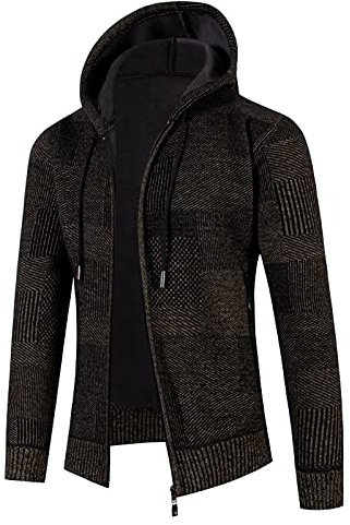 Xmiral Cardigan Uomo con Zip Lana e Cashmere Maglione Maglione con cappuccio da uomo invernale a maniche lunghe più giacca cardigan in velluto (XXL,3Caffè)
