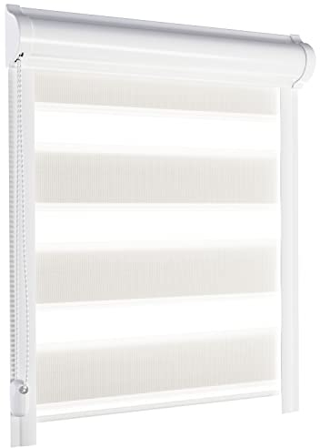 schattenfreu.de Doppelrollo mit Kassette nach Maß | Zum Ankleben ohne Bohren | Optional zum Anschrauben | Lichtdurchlässig | Für Fenster und Türen | Creme