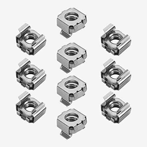 TERF® M6 Cage Nut M6 (6mm) Cage Nut Fit to 1.7mm to 2.6mm Panel and Require Square Hole Size 9.5mm Cage Nuts for Server Equipment Rack Mount Data Networking Shelve Cabinet Electric Panel - Pack of 10