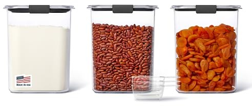 Rubbermaid Brilliance BPA-Free Food Storage Containers with Lids, Airtight, Kitchen and Pantry Organization Set, Includes 3 Containers and Scoops, Clear, 16 cups