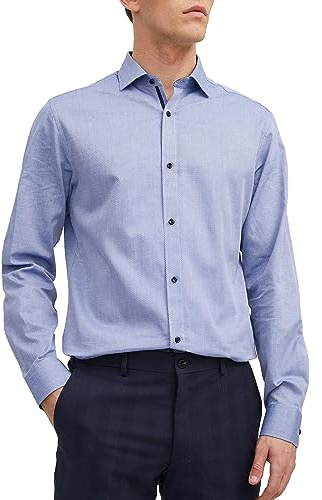 JACK & JONES Camicia classica maniche lunghe, chiusura con bottoni, vestibilità slim. Turchese Celeste