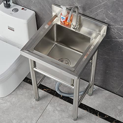 ZWLI Lavello da Cucina Commerciale per Ristorante Lavello Multiuso Ciotola Singola in Acciaio Inossidabile con Rubinetto Lavamani Portatile per Interni, Esterni, Lavanderia Garage Campeggio