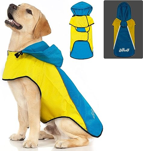 DQGHQME Regenmantel für große Hunde, wasserdicht, großer Hund, mit Kapuze und Kragen, Loch und sicheren Reflektorstreifen, verstellbar, für kleine, mittelgroße und große Hunde, XL