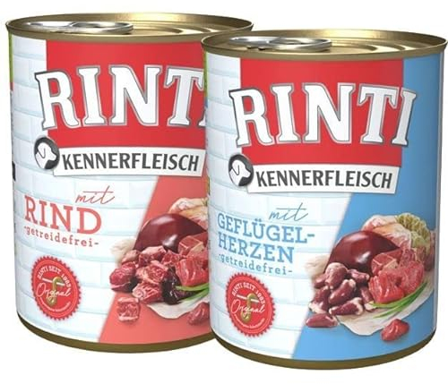 Rinti Kennerfleisch Multipack Geflügelherzen & Rind 24 x 800 g