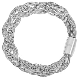 Breil, Collezione Magnetica System, Bracciale Donna Small Twist, in Acciaio Lucido, con Micro Catene Intrecciate e Pratica Chiusura con Magnete, Lunghezza 19.5 cm, Silver