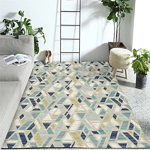 RUGMRZ Outdoor Teppiche Wetterfest Teppich Flur Lang Blaue gelbe geometrische Muster Moderne Stil Schlafzimmer Wohnzimmer Boden Matte rutsch fest Schallschutz Teppich 140X200CM