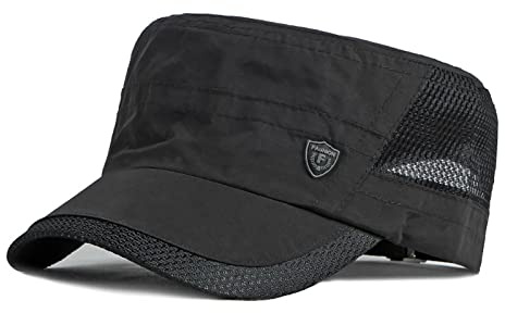 Mesh Military Cap Summer Army Hats for Men Short Bill Hat Cadet Cap (Black)