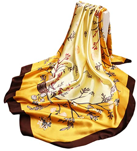 FAIRYGATE Seidenschal Damen Bandana Satin Luxus Seidentuch aufwändig bedrucktes Tuch 90 cm x 90 cm harmonische Farben Damentuch Schaltuch DA2514