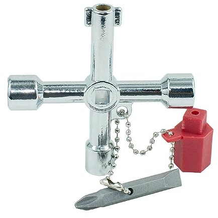 AIYIBEN Chiave multifunzione a 4 vie con chiave incrociata coppia di foro, scatola elettrica universale, porta del treno, valvola contatore dell'acqua, chiave interruttore per armadietto contatore del