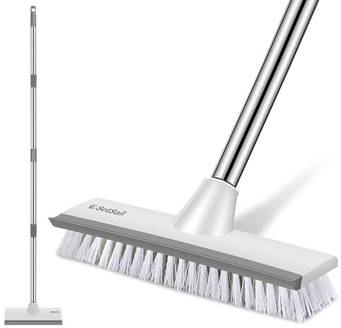Setsail Floor Scrub Brush with 51-Inch Long Adjustable Handle 2 in 1 Scrape Brush Stiff Bristle Floor Scrubber for Cleaning Shower Bathroom Garage Kitchen Wall Deck Tub Tile