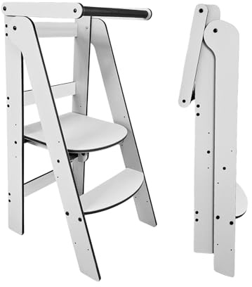 Torre de Aprendizaje Montessori Gris Compacta, Torre de Aprendizaje Evolutiva Niños, Escalera 2 Peldaños, Escalón Infantil, Taburete Infantil, Personalizable con Nombre, Hecho a Mano