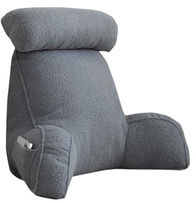 PROHEL Teddy Fluffy Warm Upgrade Reading Backrest with Neck Pillow for Reading Watching TV, Soft Arms Lumbar Wrist Support Cushion Bed Rest Pillow, Removable Washable Cover