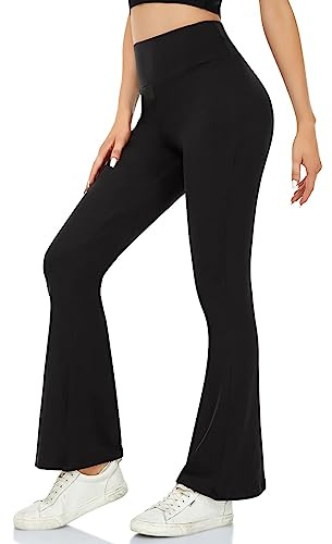 ACTINPUT Yoga Pants for Women Flared Leggings High Waisted Bootcut Black Trousers Women's Workout Bootleg Stretchy Leggings(Black,S)
