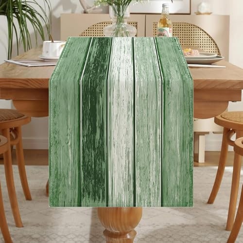 LOZULO Vintage Leinenoptik Tischläufer Grün Wasserabweisend | Abwaschbar Tischläufer Esstisch Tisch Dekoration für Hochzeiten Outdoor Drinnen Urlaub Party Dekor 33 x 183 cm