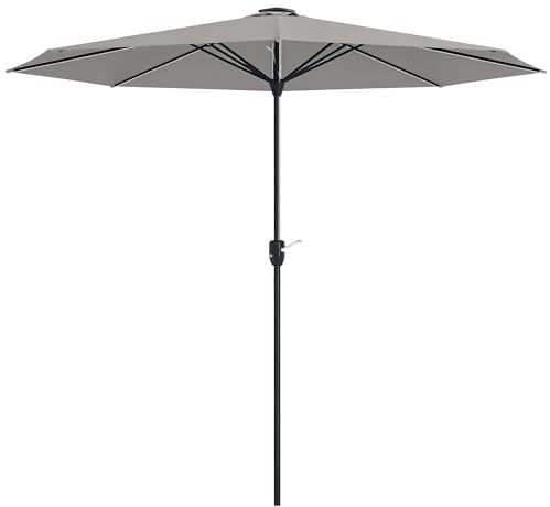 Outsunny 2.65m Garden Parasol with Lights, Solar Charged Warm Yellow LED Patio Umbrella with Crank Handle, for Balcony, Outdoor and Lawn, Light Grey