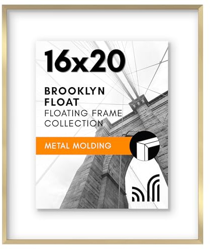Americanflat Juego de 2 portarretratos flotante de aluminio de 16 x 20 pulgadas, dorado, úsalo como marco de fotos de 16 x 20 pulgadas o marco flotante de 11 x 14 pulgadas, marco de fotos con moldura