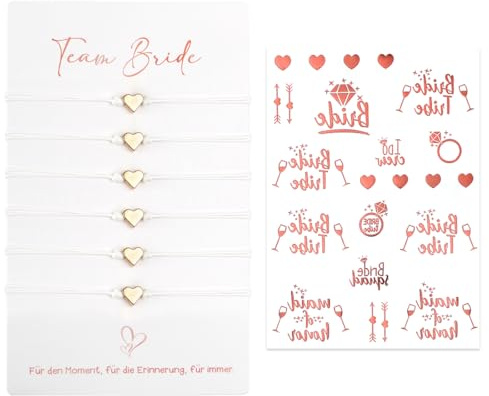 JGA Armbänder Frauen, JGA Deko Bride,12 pcs Team Braut Armbänder und 2 pcs Roségold Aufkleber Tattoos