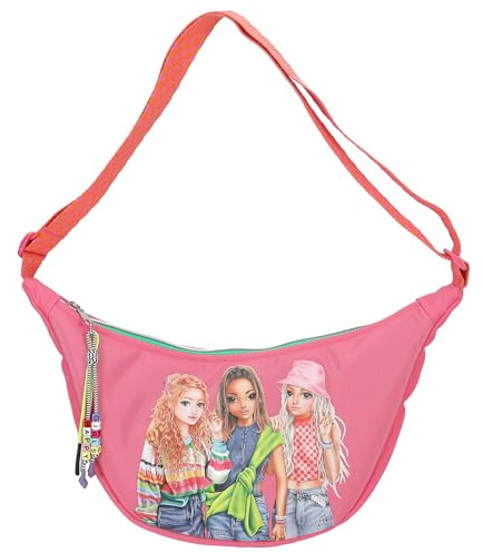 Depesche 12916 TOPModel Joy - Kleine Halbmond Umhängetasche in Pink und Orange, mit Model Motiv, bunten Details, Tasche mit verstellbarem Schultergurt
