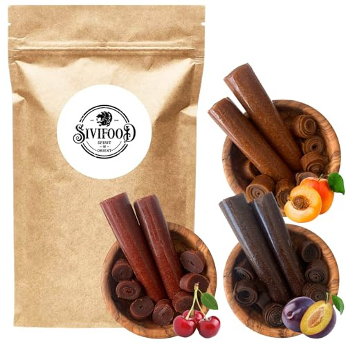 SIVIFOOD Fruit Leather Lavashak Confezione da 3 Mix 300g - Miscela dei gusti popolari Amarena, Albicocca e Prugna in una confezione campione pasta di frutta secca pressata