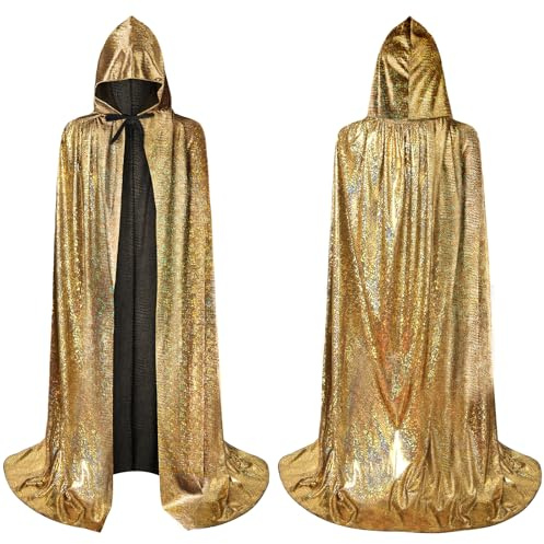 AYBUY Capa con Capucha, Largo Disfraz Vampiro, Oro, 150cm Largo Capa