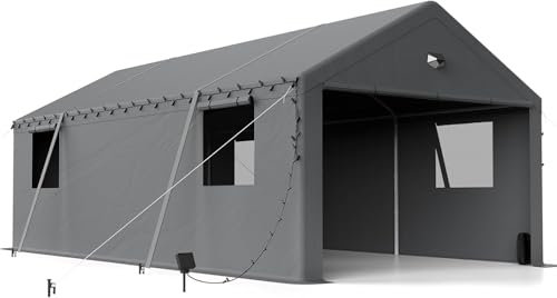 Carport Tenda garage 4 x 8 m – Tenda extra grande per garage invernale con finestra roll-up per auto, SUV, barche e camion – pareti laterali e tetto rimovibili – tenda da magazzino o tenda di vimini